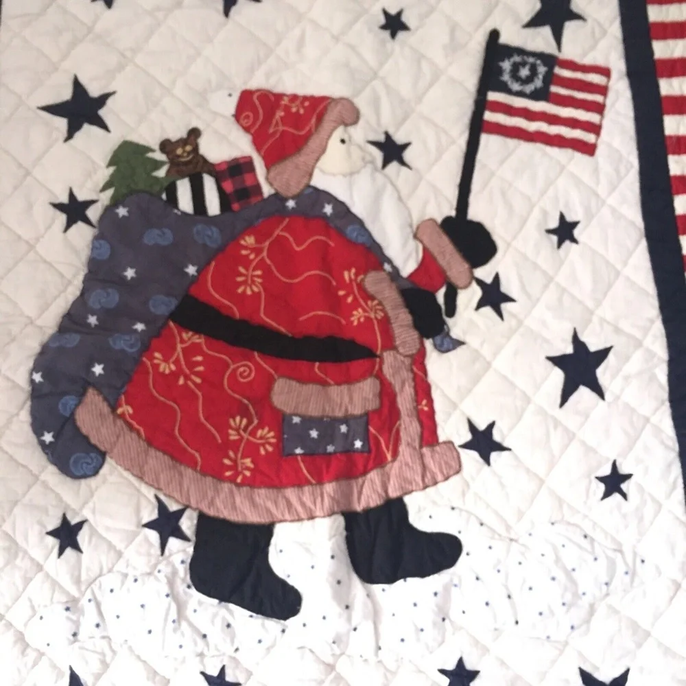 Handmade Quilt Patchwork Red White Blue Christmas Santa Americana Small 43